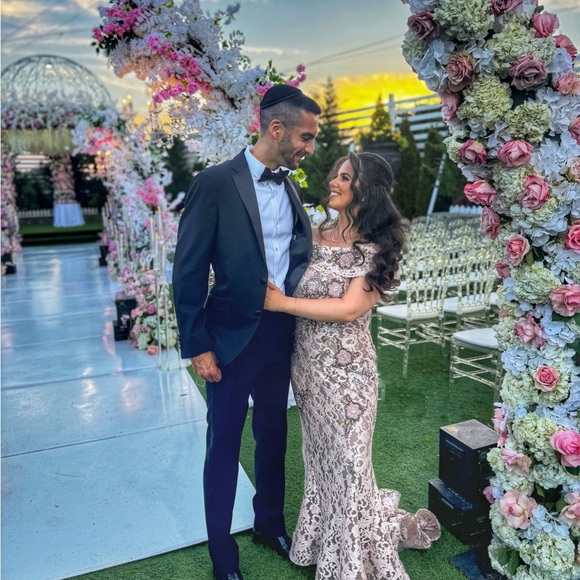 Stunning custom beaded blush colored gown - Picture 3 of 9